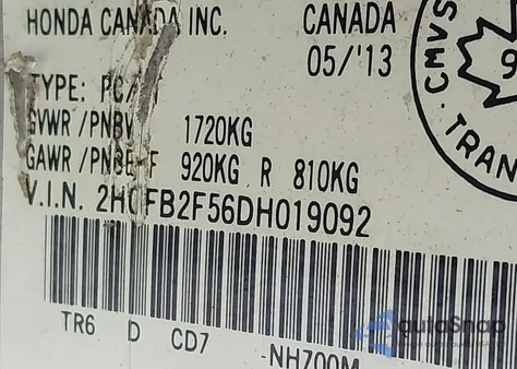 2013 Honda Civic Lx из США, поврежденный, VIN 2HGFB2F56DH019092